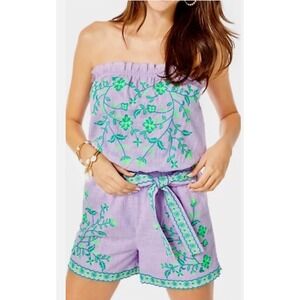 Lilly Pulitzer Jene Romper Purple Iris Size Medium Cotton Tropical Bright Pastel